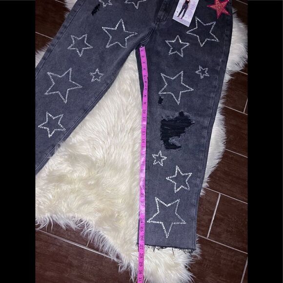 Simple Society super high rise rhinestone/ distressed faded black denim sz 17/33 - Picture 7 of 7